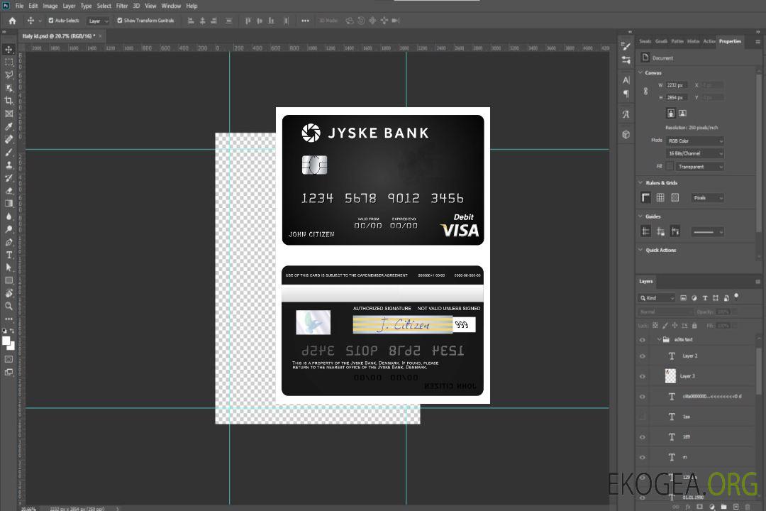 Carte de débit visa Danemark Jyske Bank template